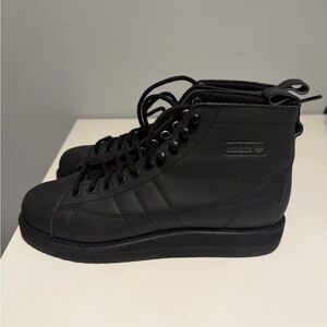 adidas Black Leather High-Top Ankle Boots with Lace-Up
